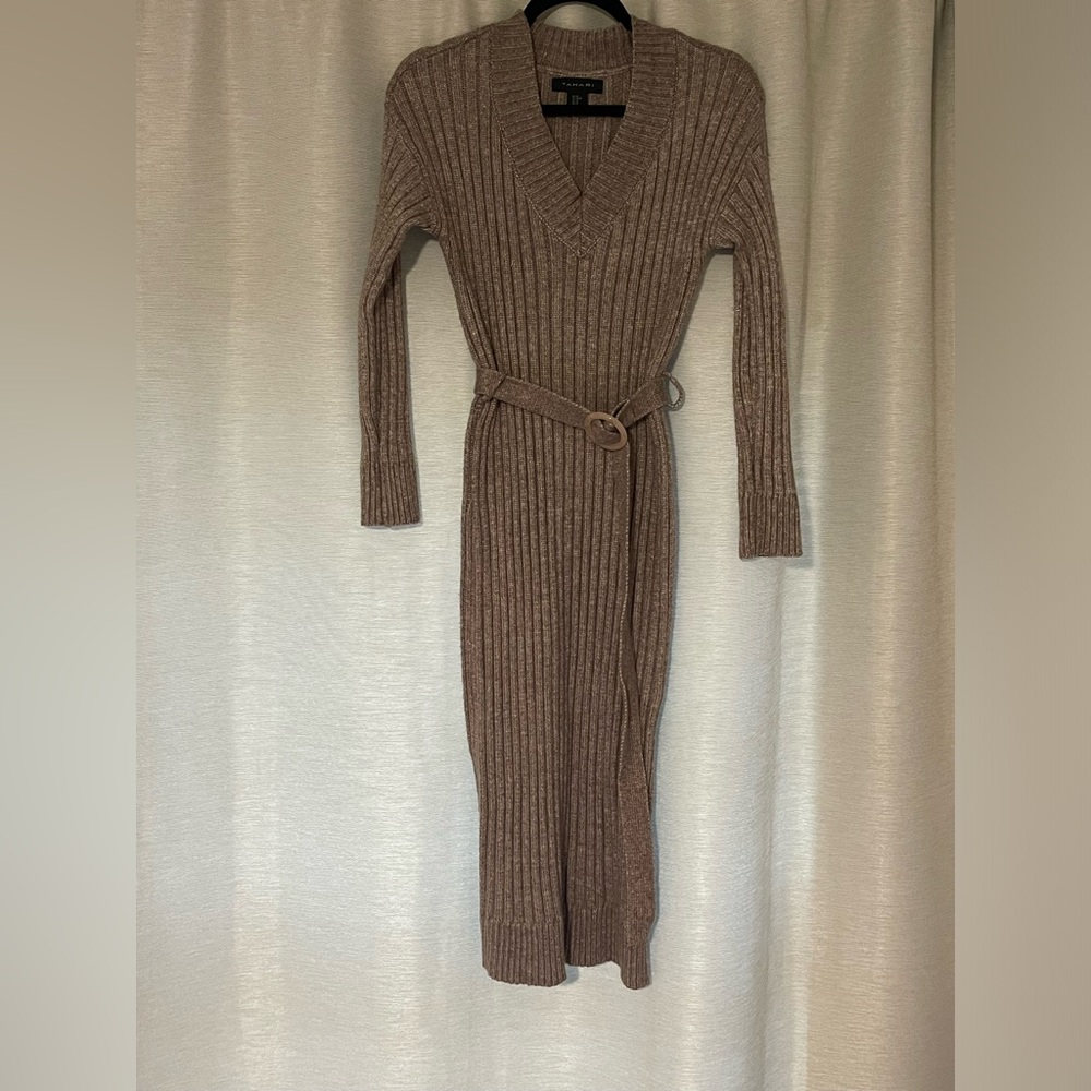 Ribbed Knit Brown Dress